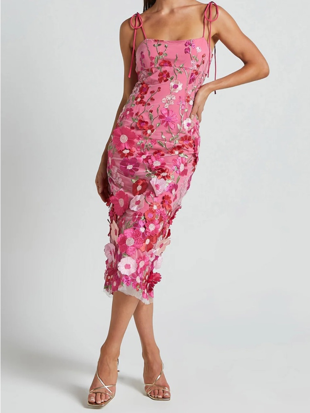 Showpo Pink Floral Appliqué Midi Dress
